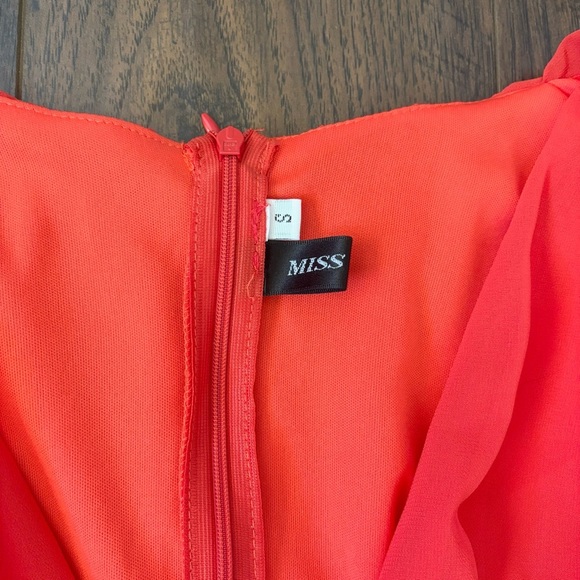 Miss Layered Red Orange Flare Long Sleeve V Neck A Line Dress Women’s Medium - Picture 6 of 7